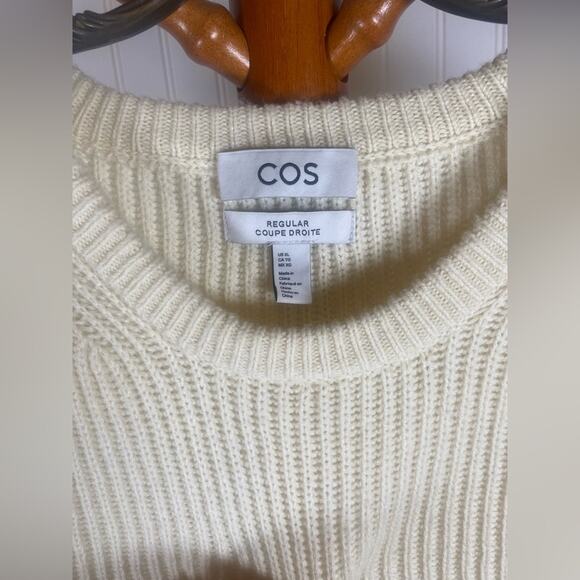 COS 100% Wool Women's Cream Ribbed Oversized Sweater – Size XL - Picture 5 of 6